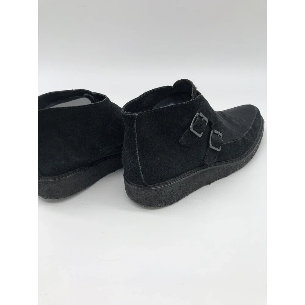 All Saints Mens Black Boot Double Monk Crepe Sole 43 us 9 9.5 Leather Suede Hair